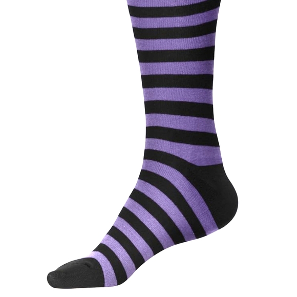 Over the Knee Striped Socks Black Purple Lavender OTK Thigh High Goth - Picture 3 of 10